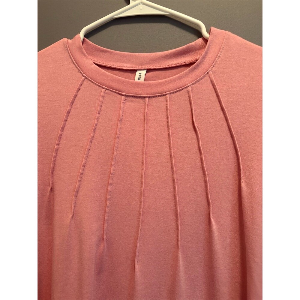 Funlingo Blouse Womens Size L Mauve Pink Long Sleeve Pleated Smocked Cuffs - Picture 2 of 9
